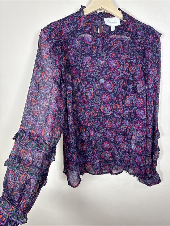 Cleobella Tops - Cleobella Womens Peasant Blouse Ruffle Sheer Paisley Balloon Sleeve Boho S